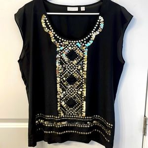 New York & Company Gold Sequin black top